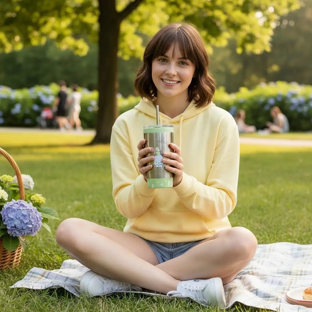 Sanrio Lisanslı Metal Pipetli Kapaklı Termos (530Ml) - Pochacco (Outlet)