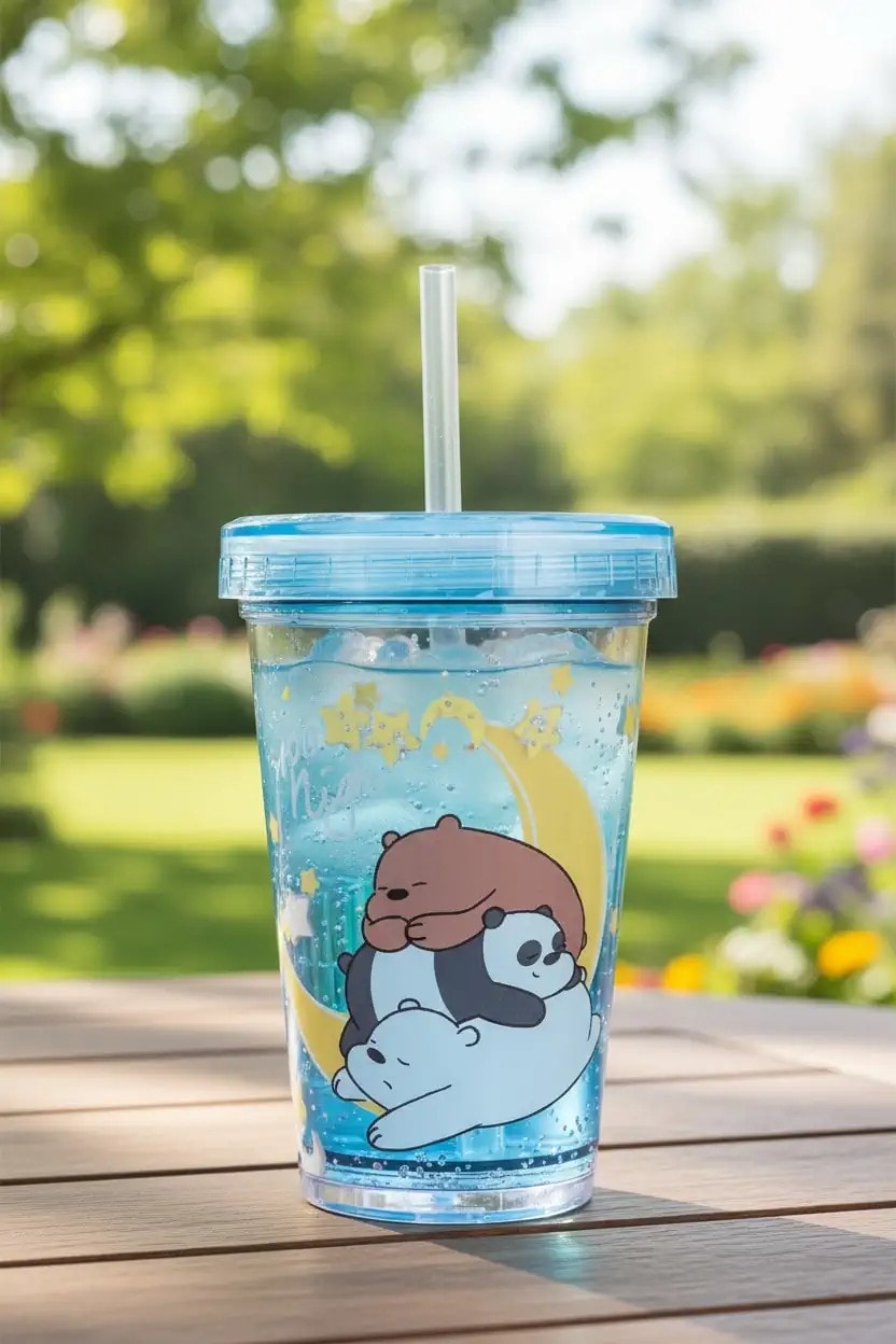 We Bare Bears Lisanslı Pipetli Sulu Plastik Şişe 320Ml