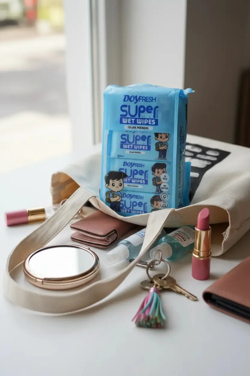 Doyfresh Super 8'li Mini Islak Mendil Seti – Alkol İçermez & Ferah Mavi