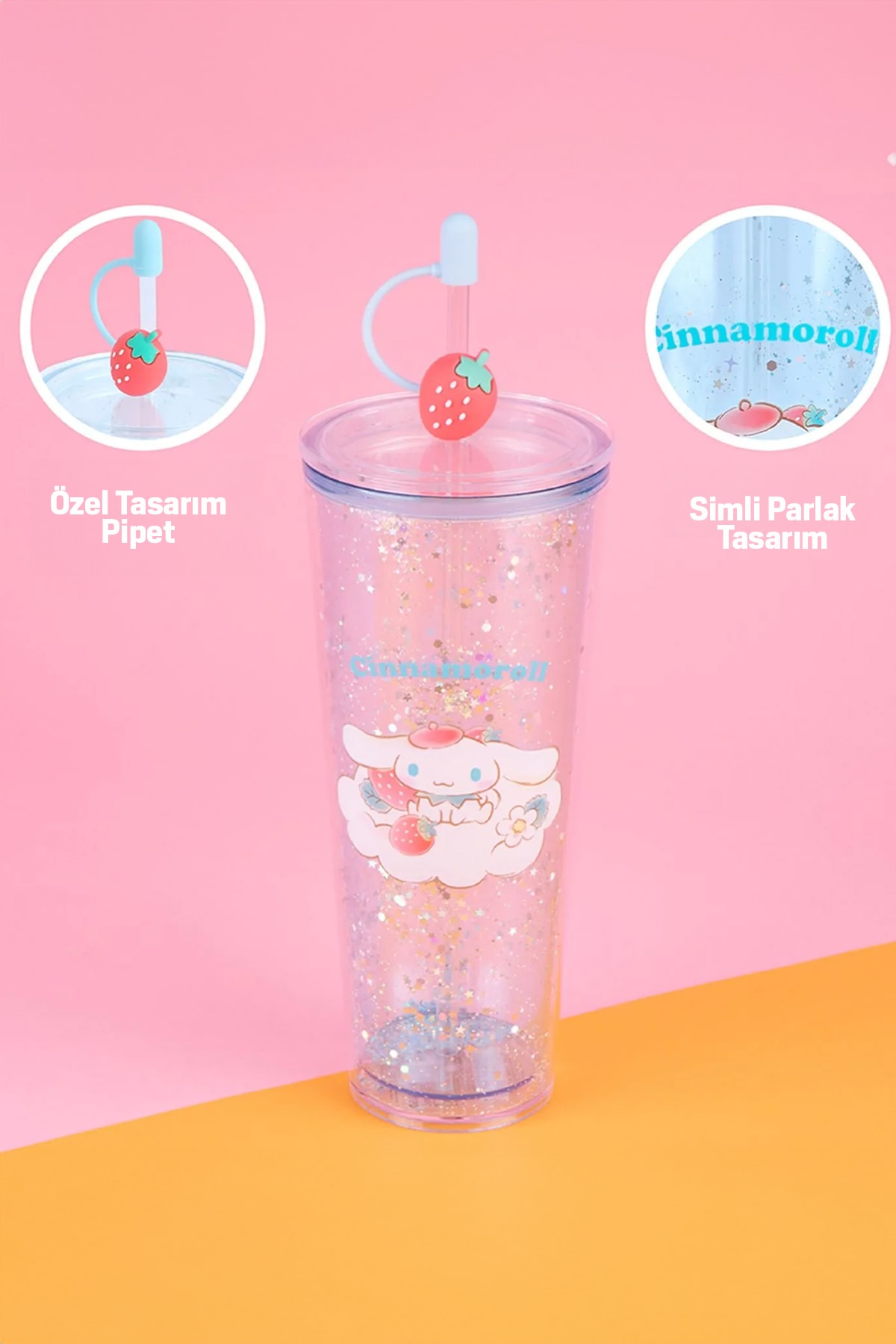 Sanrio Lisanslı Çift Cidarlı Pipetli Plastik Şişe (800Ml) - Cinnamoroll (Outlet)