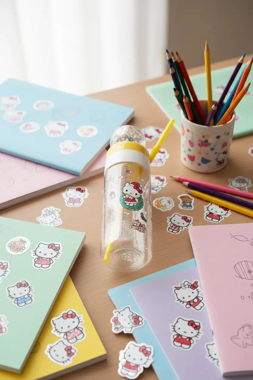 Sanrio Lisanslı Hello Kitty Yılbaşı Koleksiyonu Pipetli ve Kristal Küreli Şişe – Eğlenceli Matara
