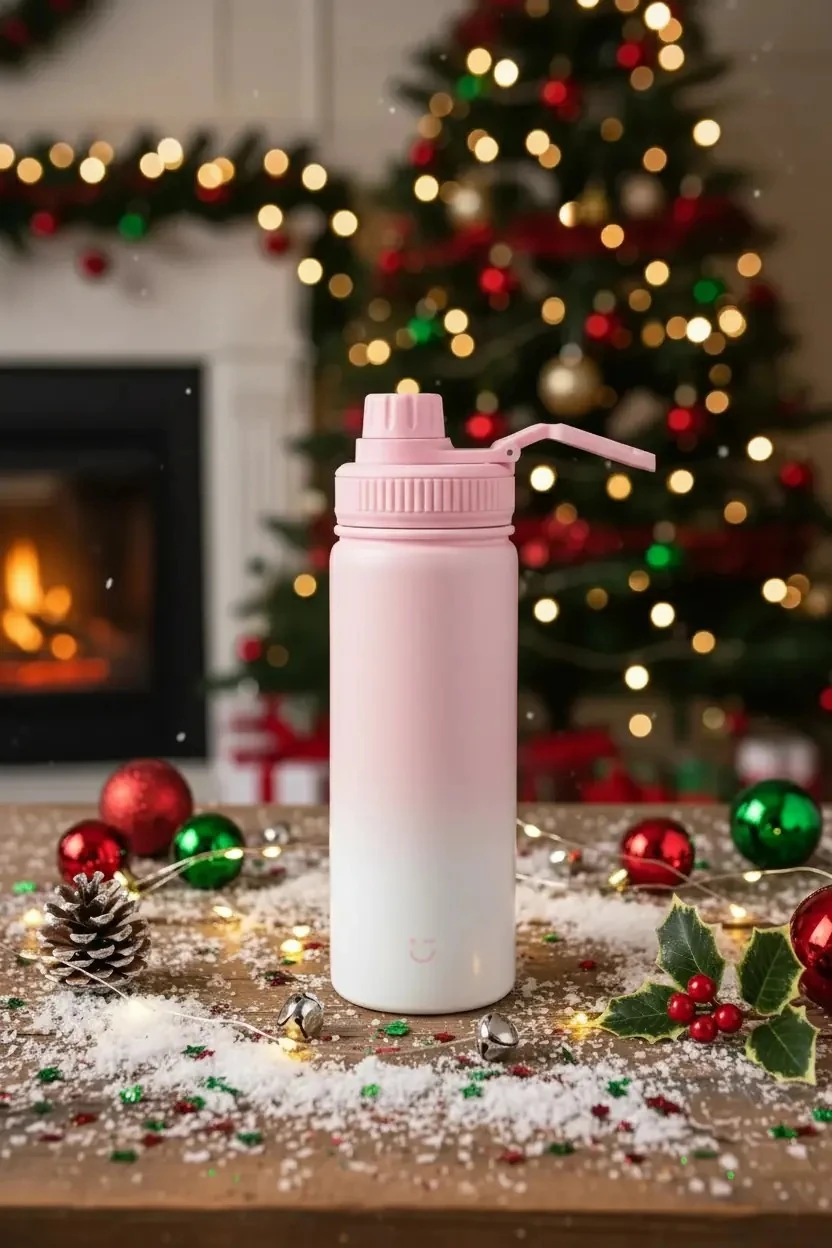 Sakura Serisi Pembe Çift Cidarlı tutacaklı Çelik Matara 550ml