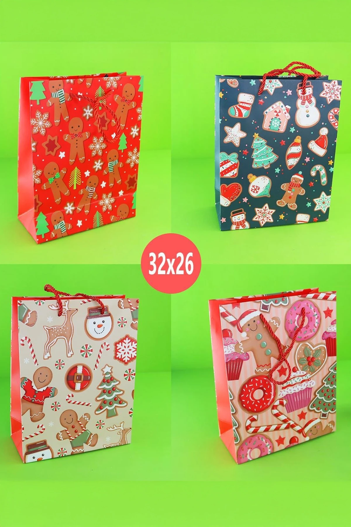 Yılbaşı Yıldızlı Karton Çanta 32x26Cm