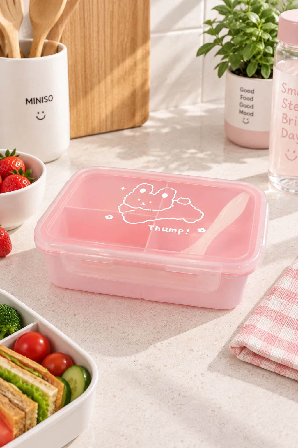 Miniso Lisanslı Hayvan Serisi Öğle Yemeği Kutusu Pembe 1100 Ml – Çatal Bıçaklı