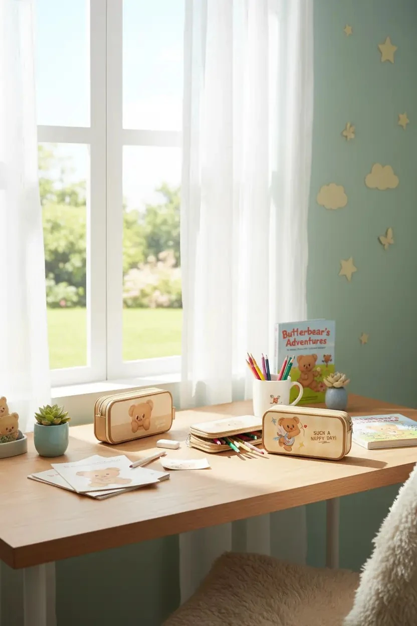 Butterbear Lisanslı Çift Fermuarlı Kalemlik – Geniş Hacimli Okul Düzenleyici 22.5 Cm