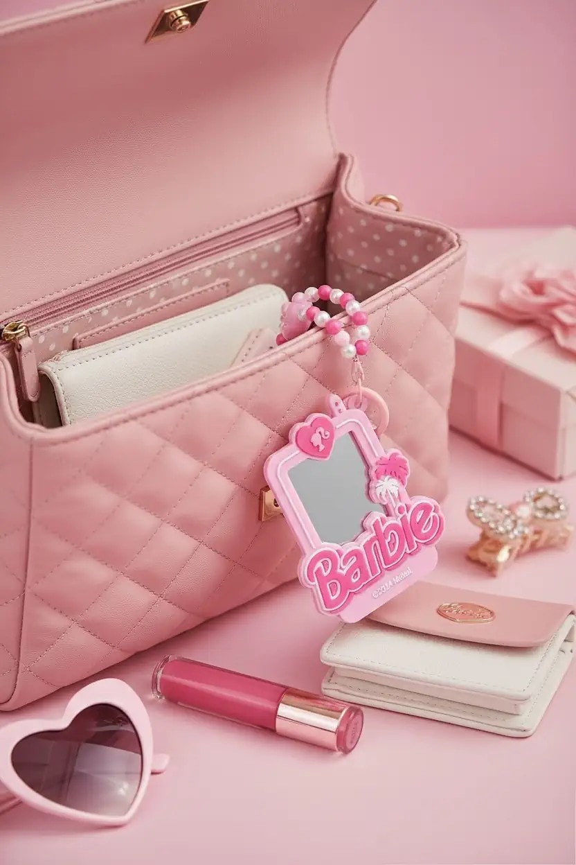 Barbie Lisanslı Pembe Serisi Kompakt Ayna Anahtarlık