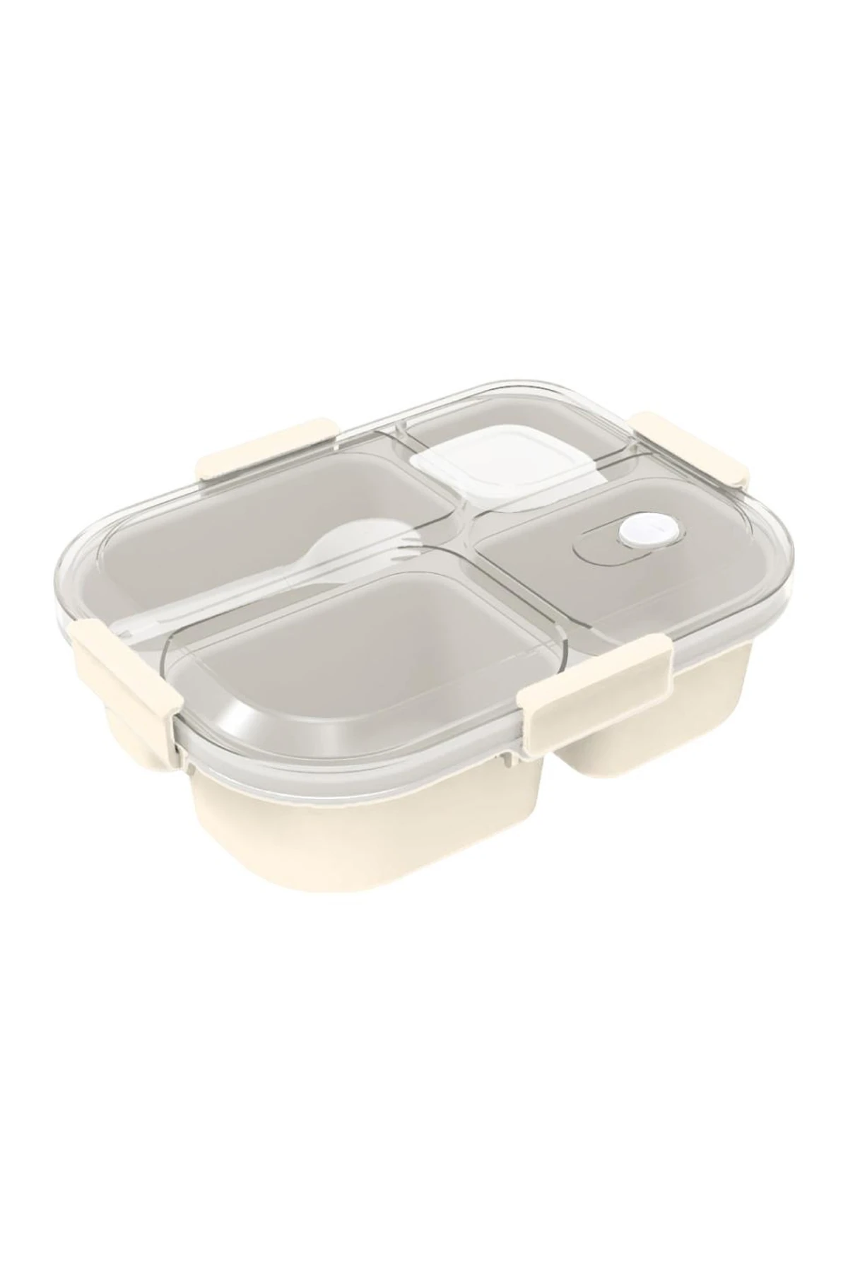 Miniso Lisanslı Graceful Serisi 4 Bölmeli Sızdırmaz Yemek Kutusu – Kaşıklı ve Baharatlıklı Beslenme Kabı 1150 mL (Bej)