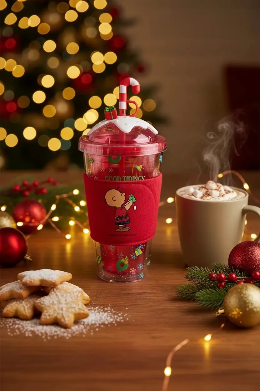 Snoopy Lisanslı Yılbaşı Koleksiyonu Çift Cidarlı Tutacaklı Şişe