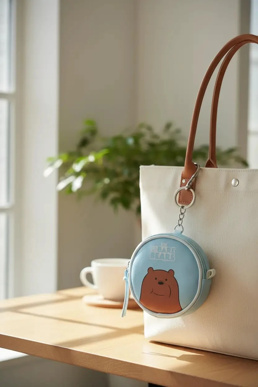 We Bare Bears Lisanslı Grizz Mini Bozuk Para Çantası Mavi - Kompakt Kulaklık ve Anahtar Çantası