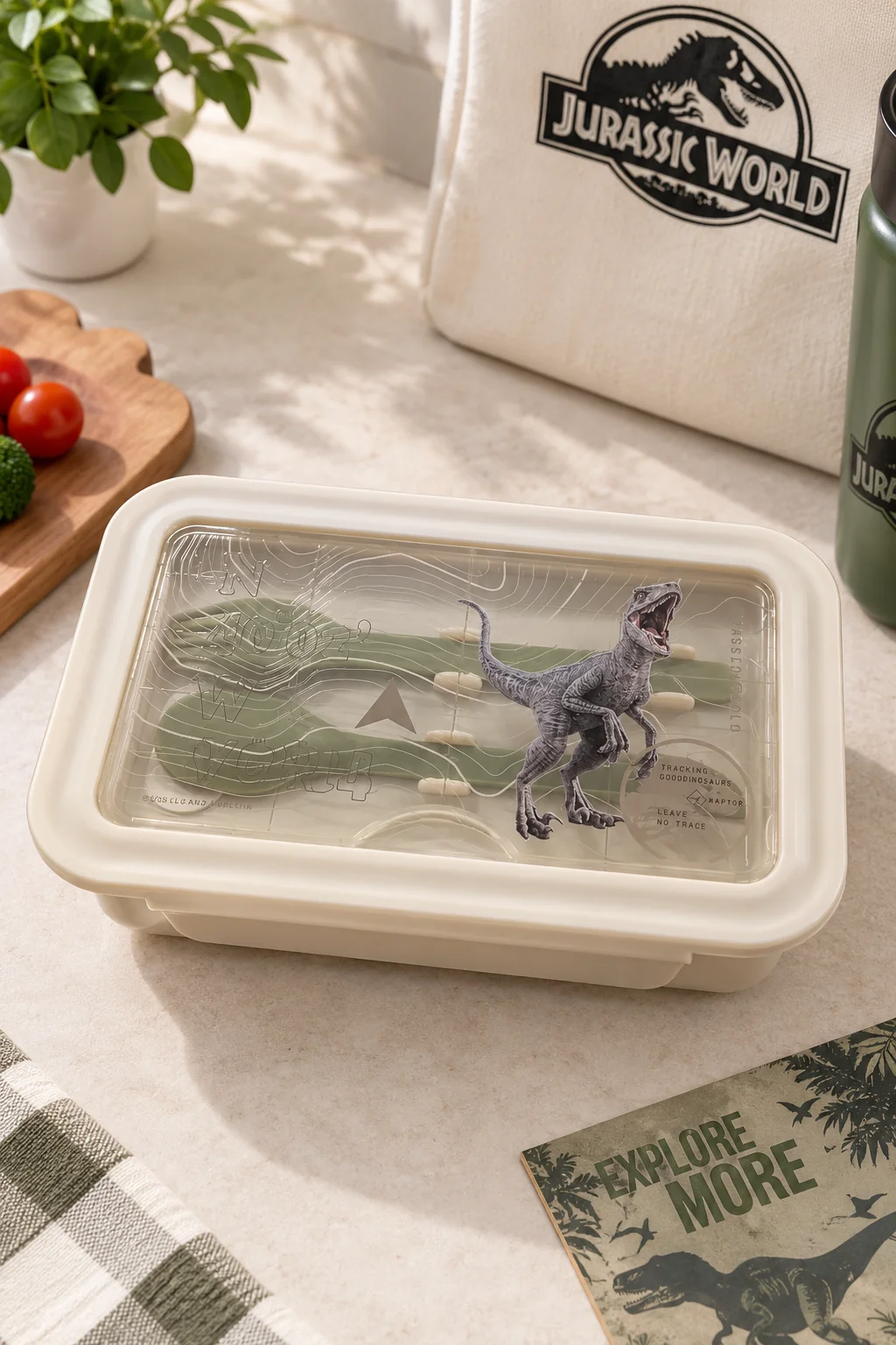Jurassic World Lisanslı Çok Bölmeli Yemek Kabı 1100 Ml (Bej) – Sızdırmaz & Kaşıklı