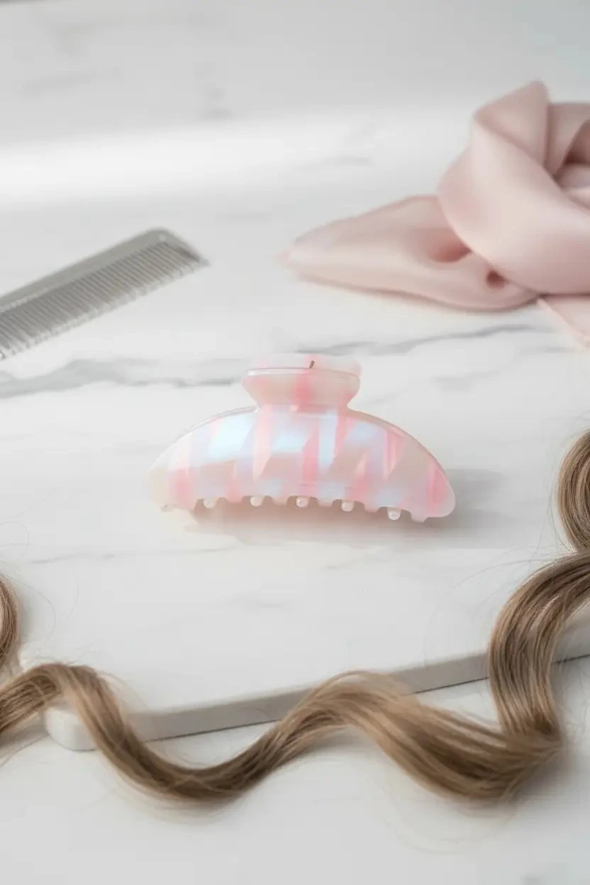 Miniso Lisanslı Pembe Mermer Desenli Mandal Saç Tokası 11 Cm – Güçlü Tutuşlu