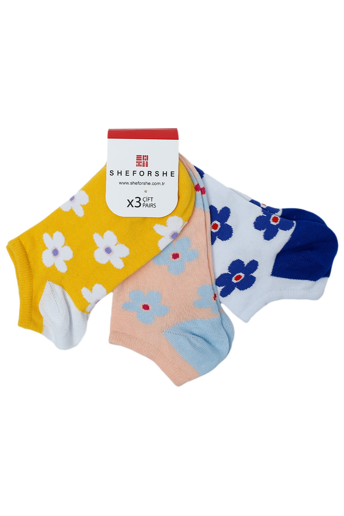 Sheforshe SS23 3'Lü Çiçek Desenli Patik Çorap / Renkli 35-40