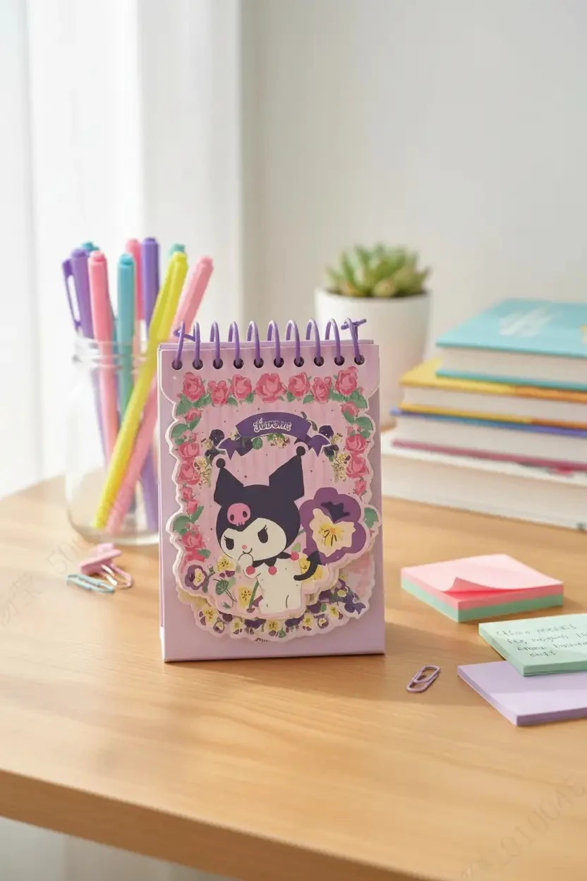 Sanrio Lisanslı Kuromi Figürlü Telli Mini Defter – 60 Yaprak Dayanıklı PVC Kapaklı Cep Boy Defter