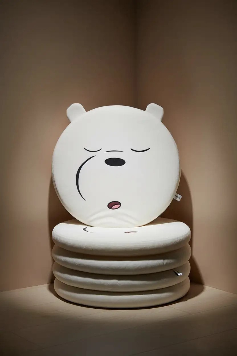 We Bare Bears Lisanslı Kalın Yuvarlak Yastık - Sandalye Minderi - Kutup Ayısı