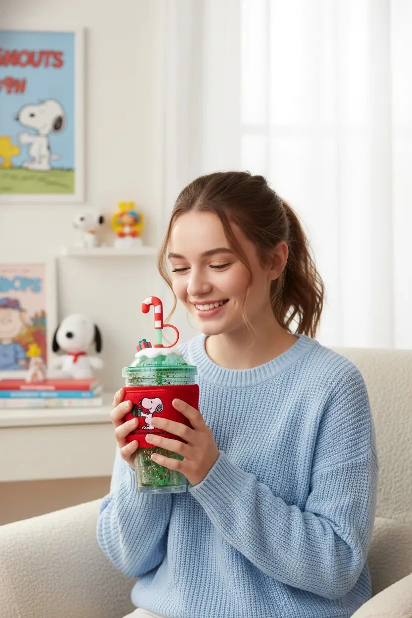 Snoopy Lisanslı Yılbaşı Koleksiyonu Çift Cidarlı Tutacaklı Şişe