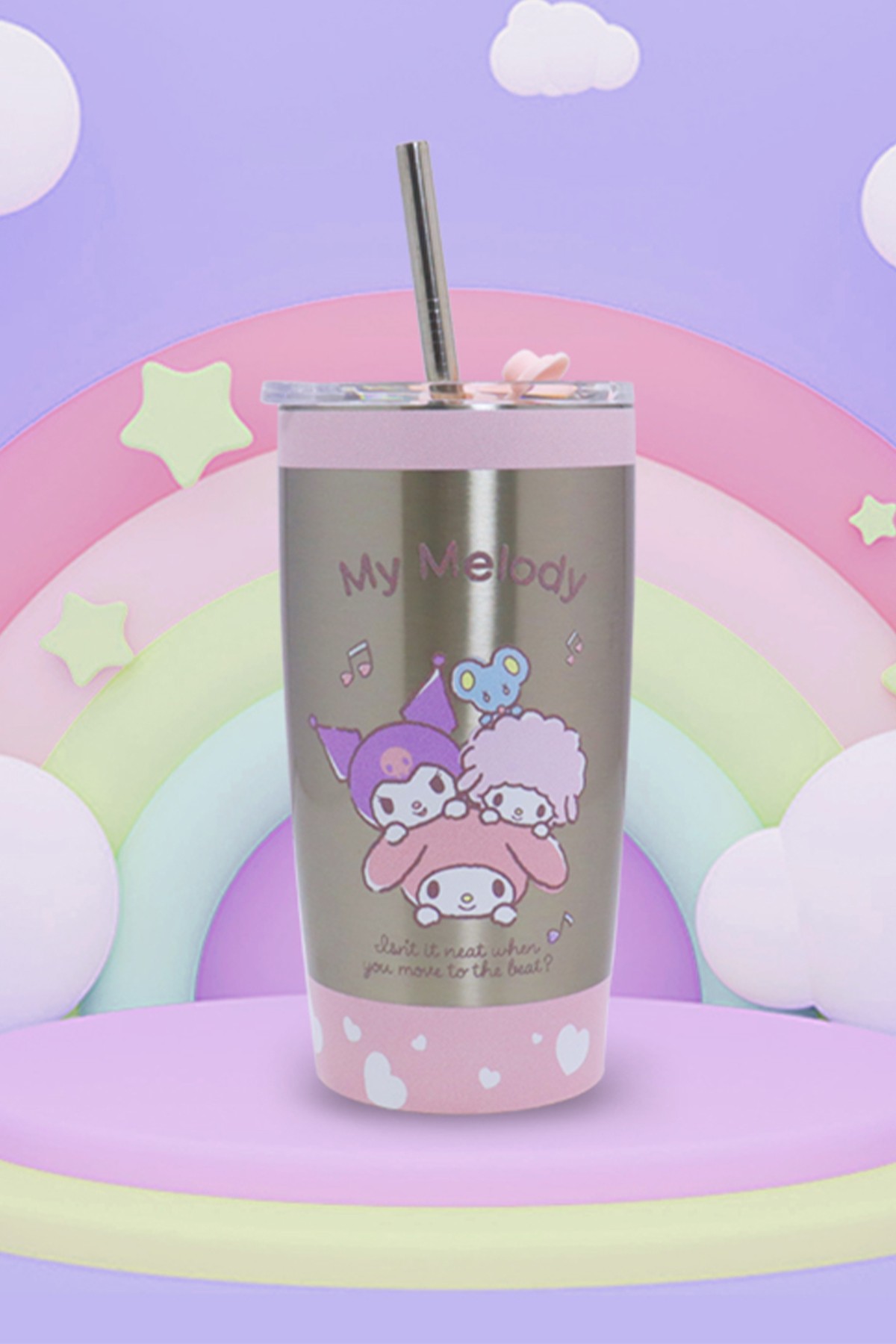 Sanrio Lisanslı Metal Pipetli Kapaklı Termos (530ml) - My Melody