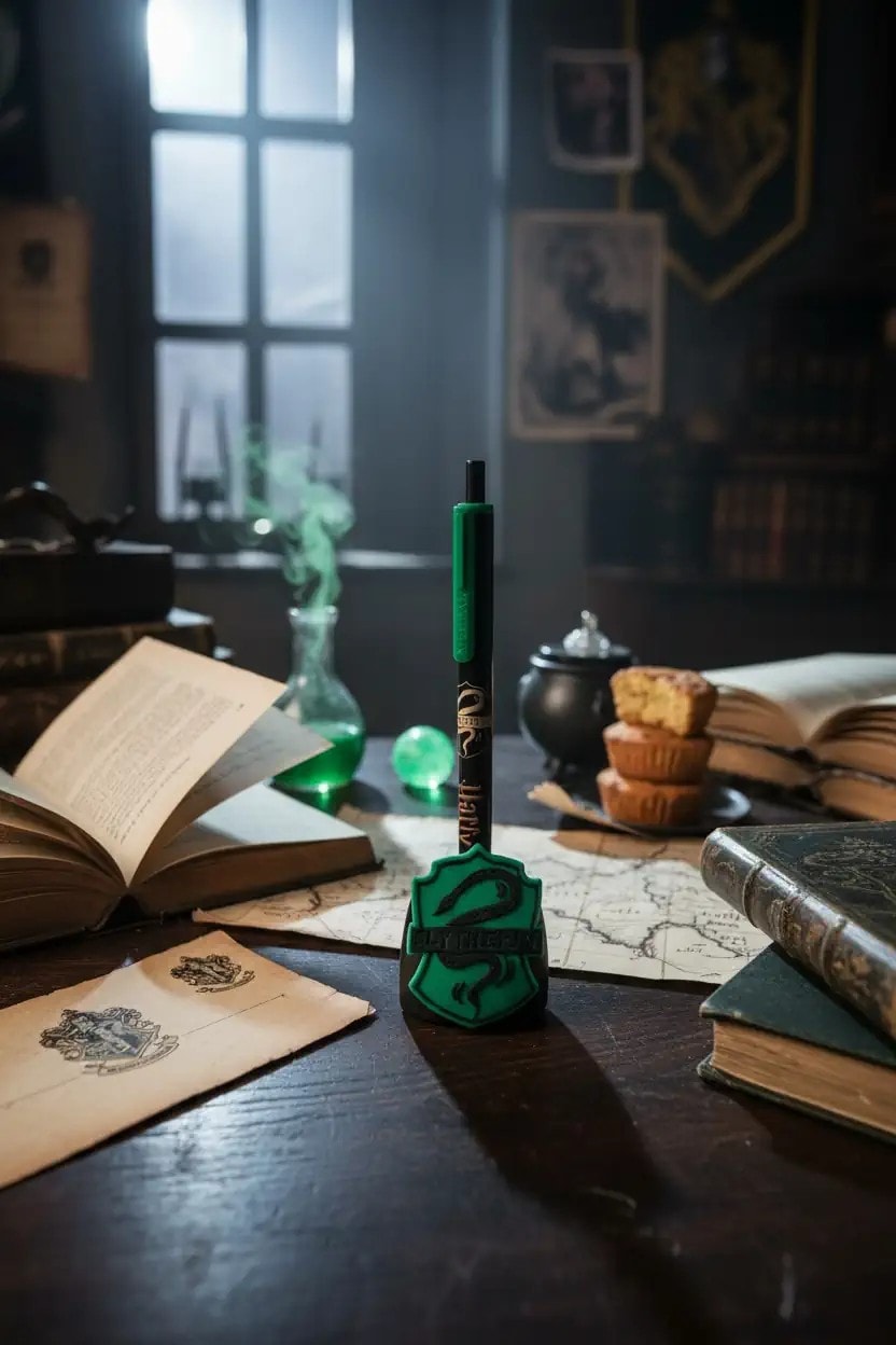 Harry Potter Lisanslı Stantlı Tükenmez Kalem Seti (Siyah) - Slytherin