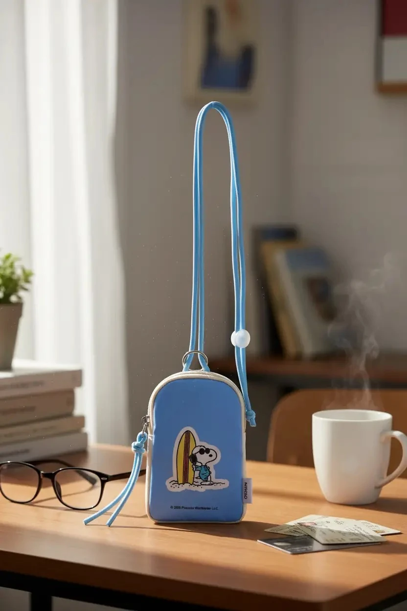 Snoopy Lisanslı Çapraz Bozuk Para Çantası – Günlük Şık Kompakt Tasarım (Mavi) 10 Cm