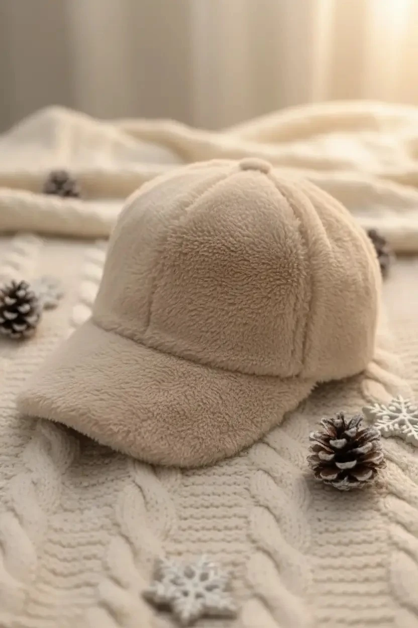 Bej Peluş Kep – Yumuşak Dokulu ve Sıcak Tutan Kış Şapkası