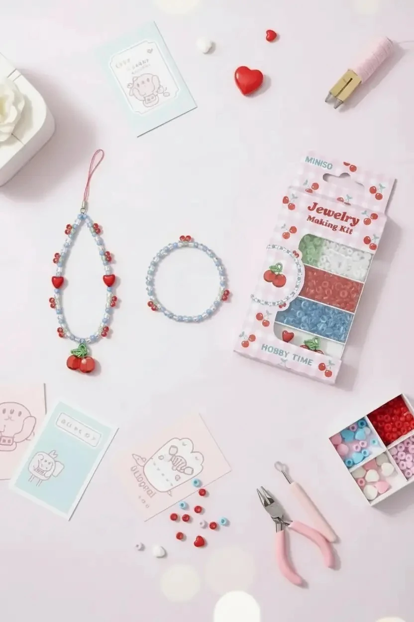 Miniso Lisanslı Meyve Serisi Kiraz Temalı Kendin Yap Boncuk Bileklik Seti