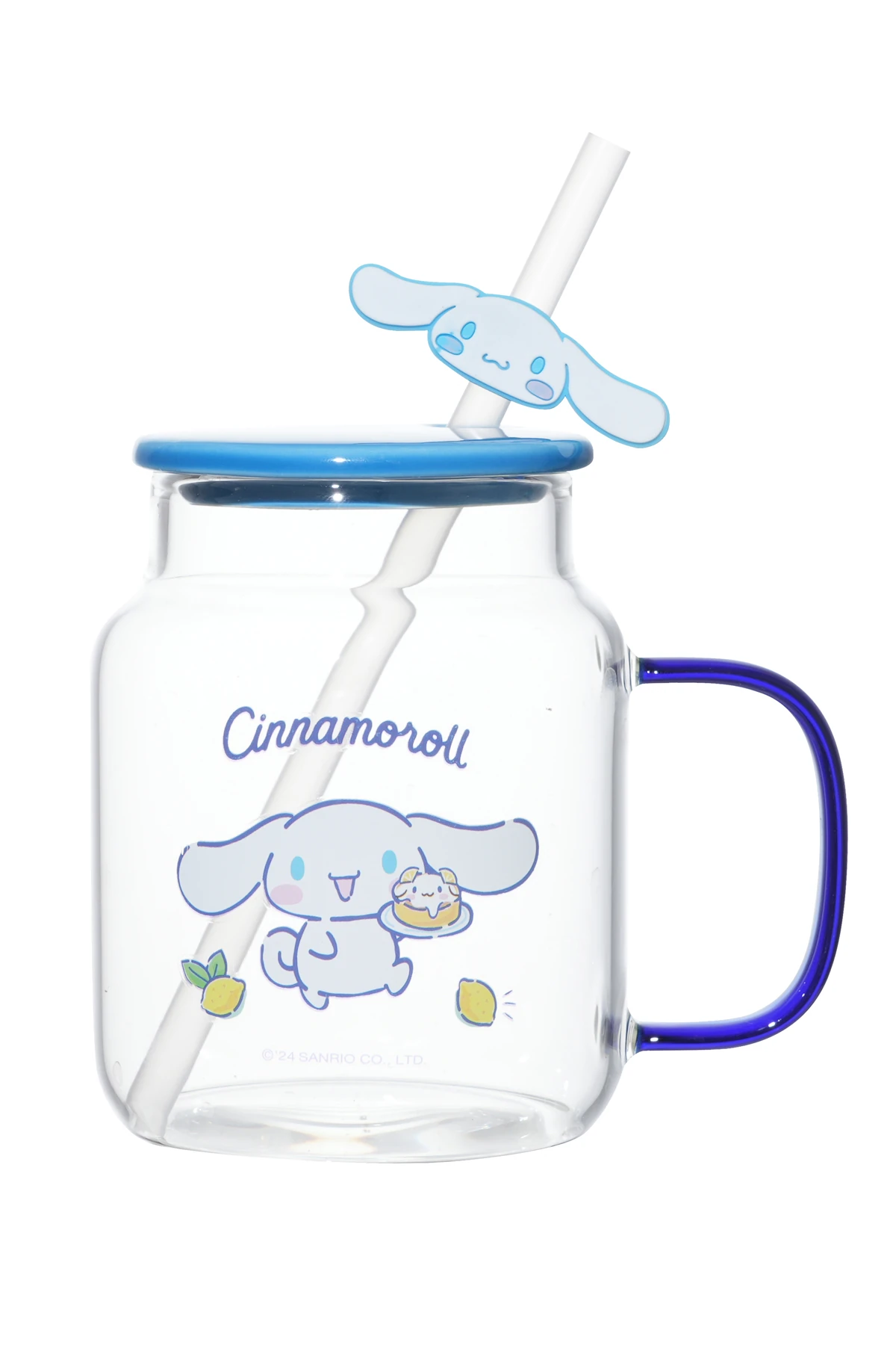 Sanrio Lisanslı Cinnamoroll Kapaklı ve Pipetli Cam Bardak 450 Ml