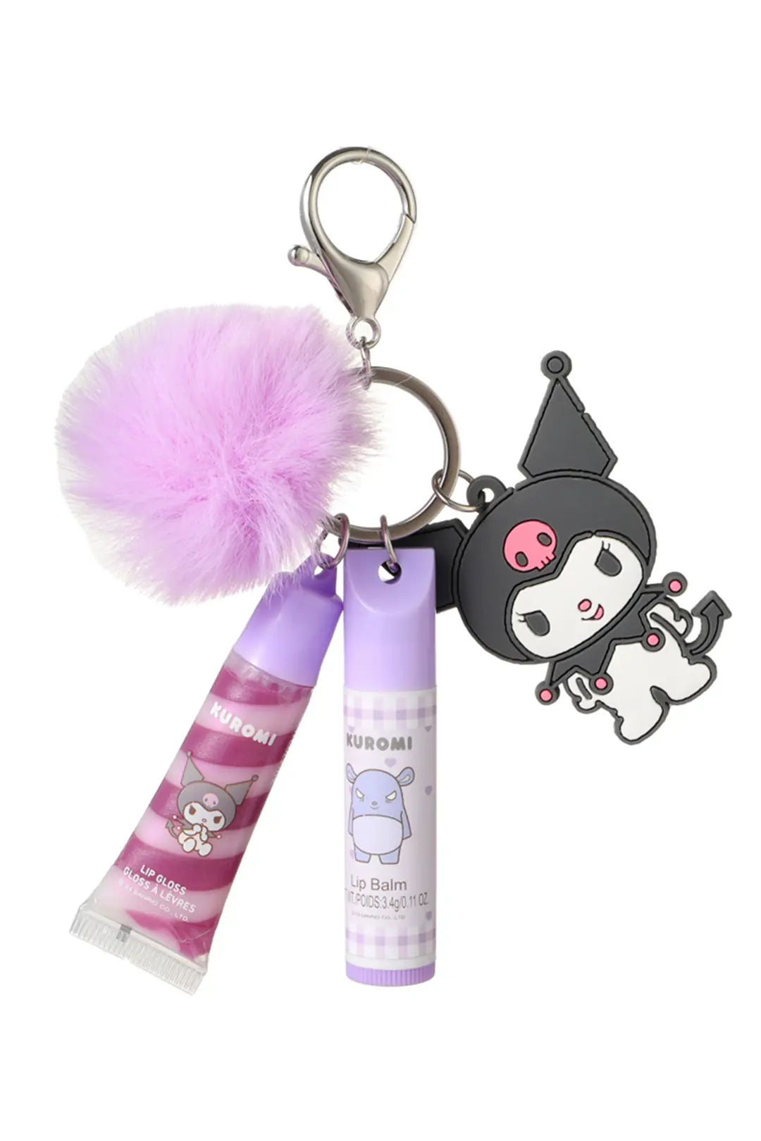 MINISO Sanrio Lisanslı Ponpon Anahtarlıklı Dudak Bakım Seti - Kuromi