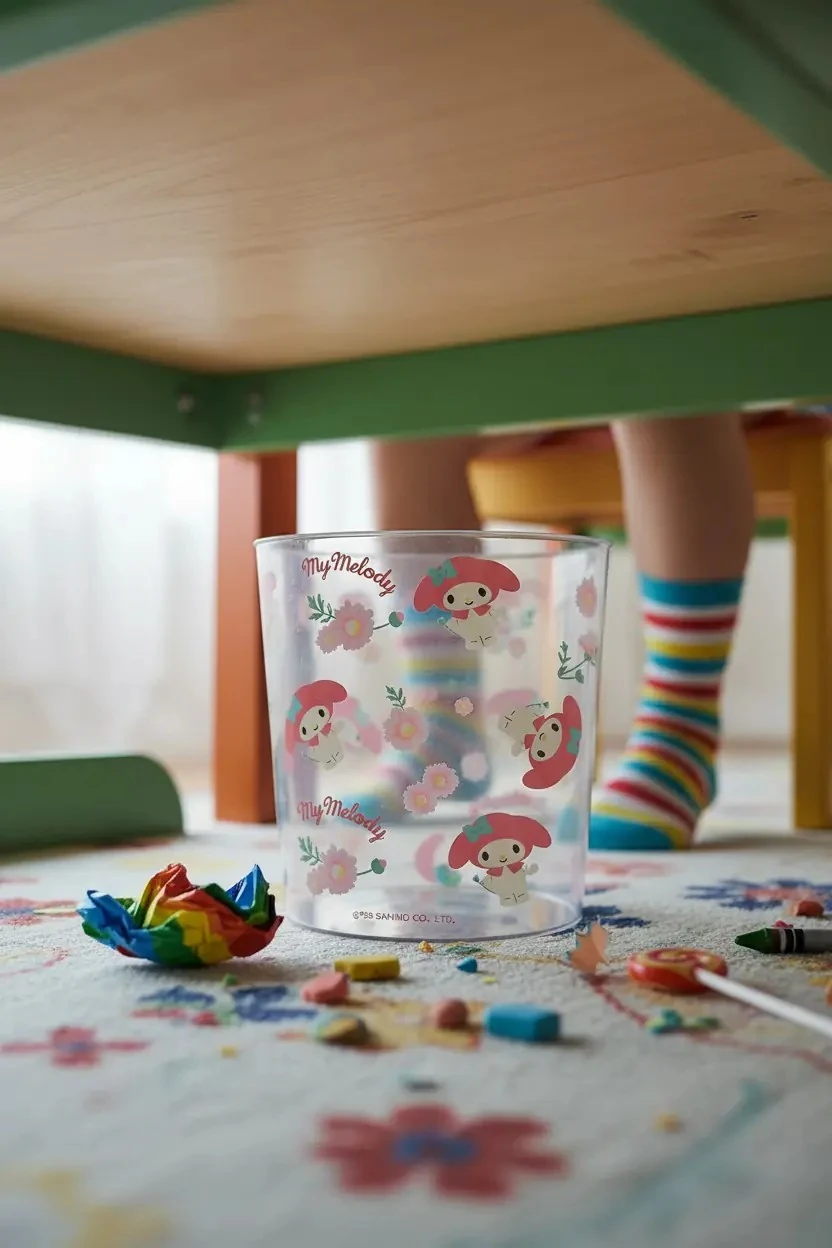 Sanrio Lisanslı Çiçek Desenli Şeffaf Çöp Kovası - My Melody