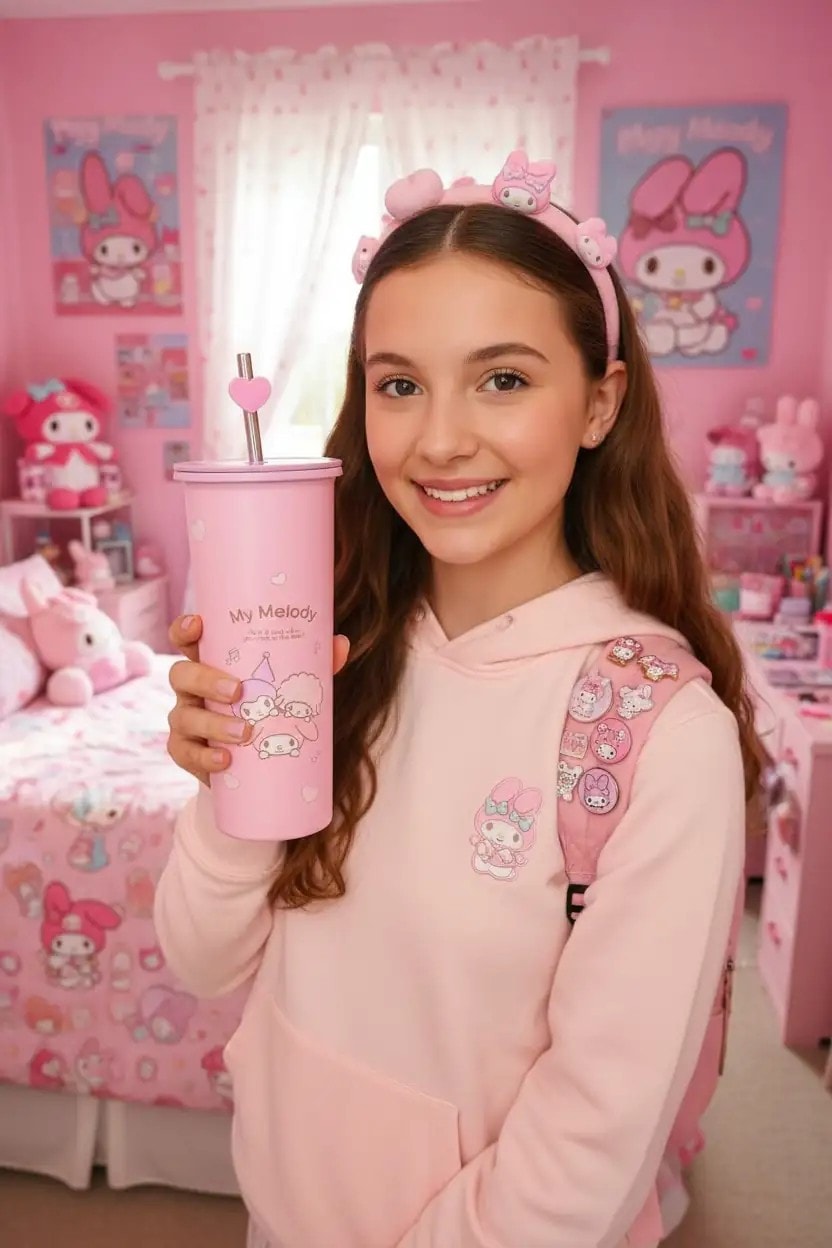 Sanrio Lisanslı Pipetli Paslanmaz Çelik Matara 800mL (My Melody)