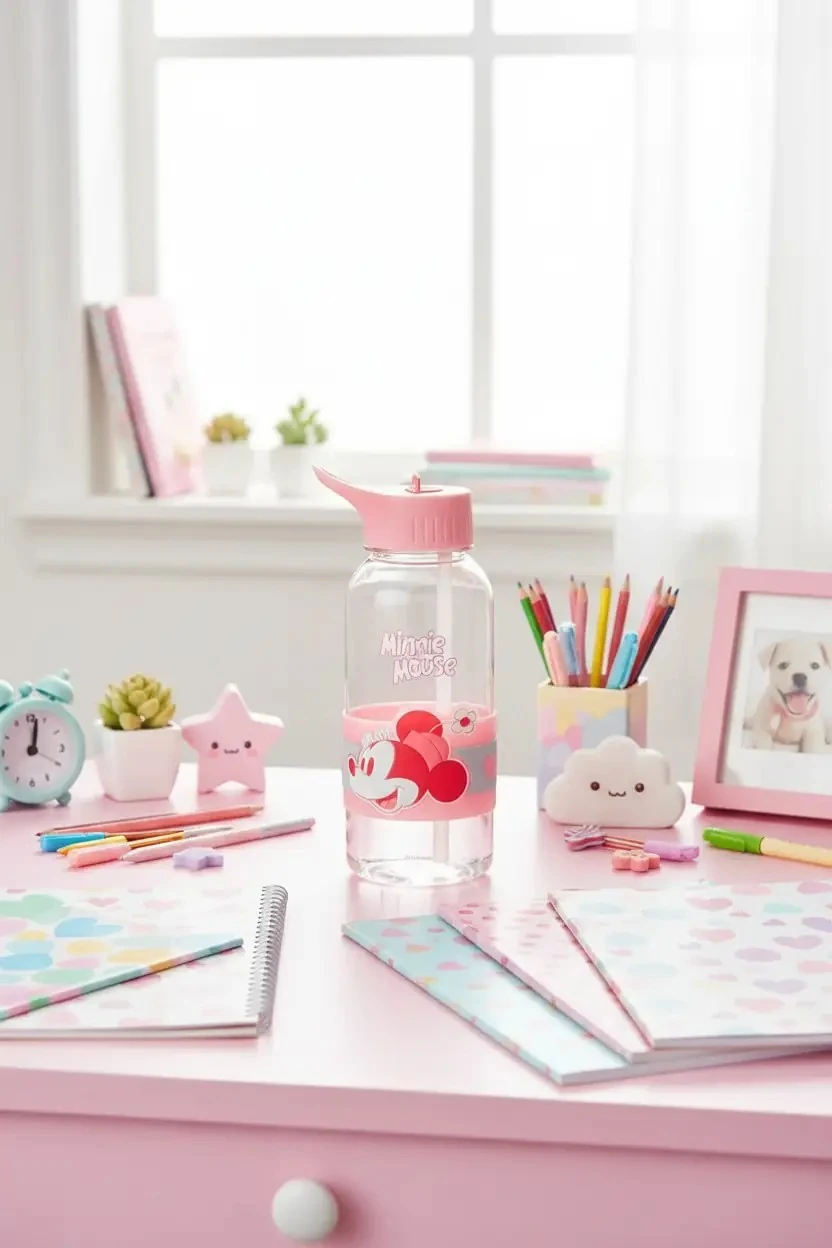 Disney Minnie Mouse Lisanslı Pipetli ve Kapaklı Plastik Suluk - 1 L