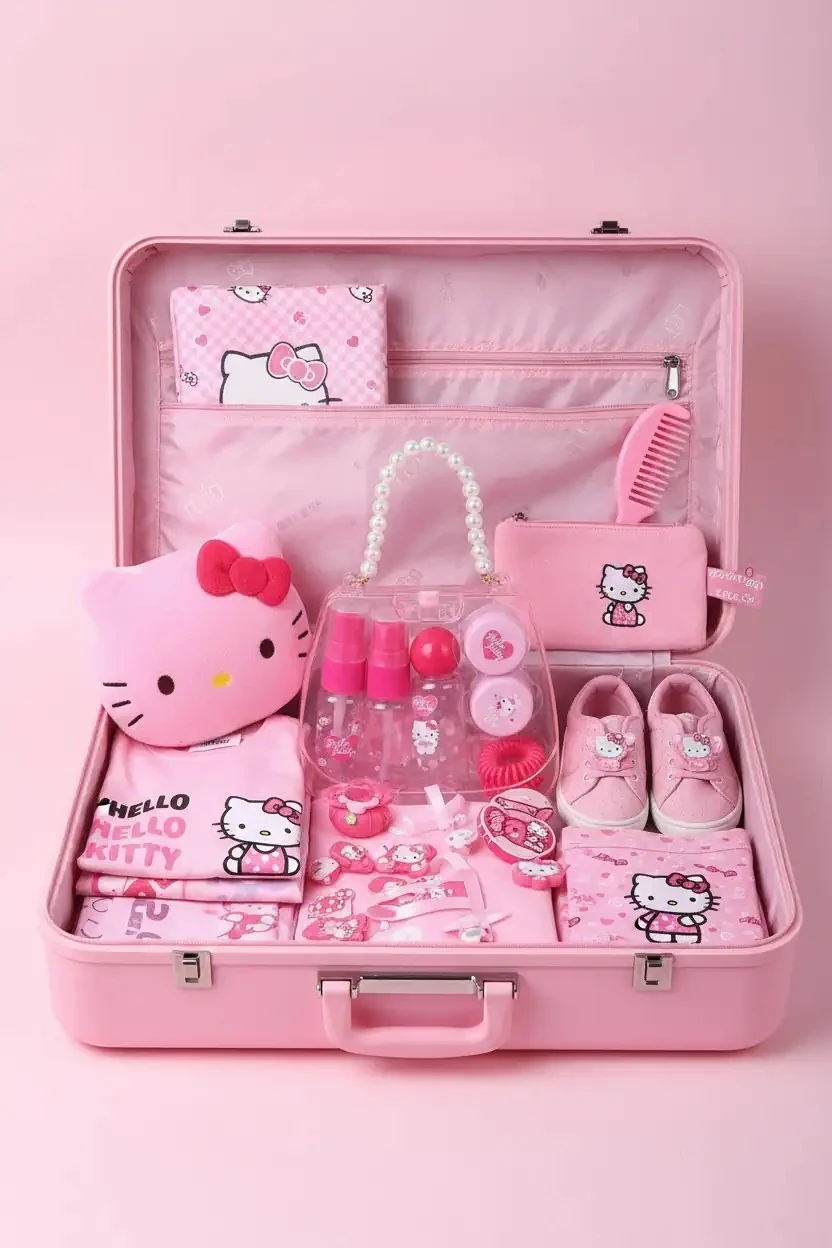 Sanrio Lisanslı Hello Kitty Pembe Serisi 7'li Seyahat  Seti