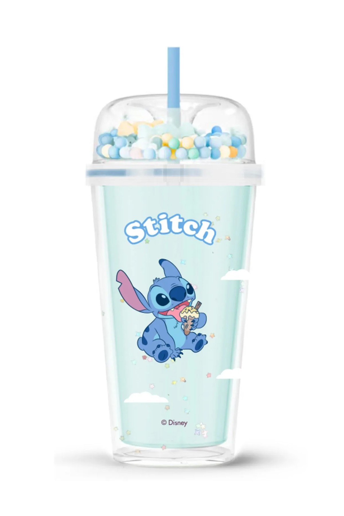 Lilo & Stitch Lisanslı Çift Cidarlı Pipetli Plastik Şişe