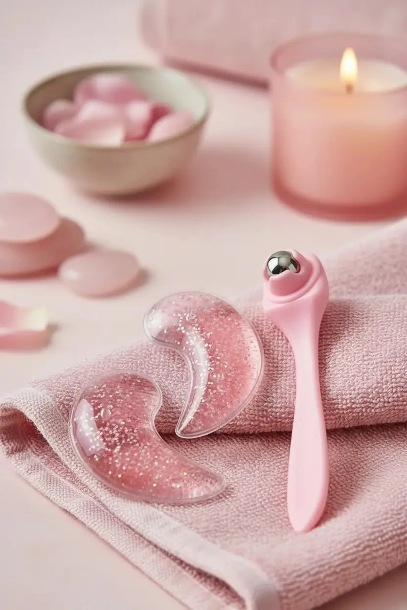 Soğutucu Jelli Metal Bilyeli Göz Masaj Aleti - Pembe