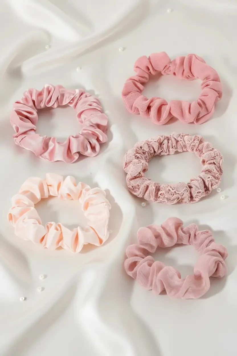 Miniso Lisanslı 5'li Kumaş Saç Lastiği Seti Pembe – Saçta İz Bırakmayan Yumuşak Dokulu Toka Seti 9 Cm