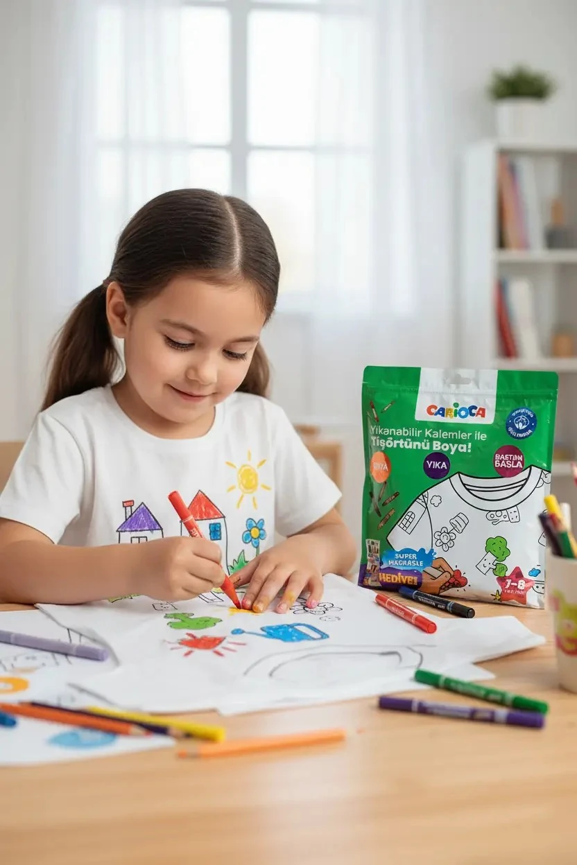 Boyanabilir Çocuk Tişörtü 7-8 Yaş – Keçeli Kalem Hediyeli Yıkanabilir Tasarım