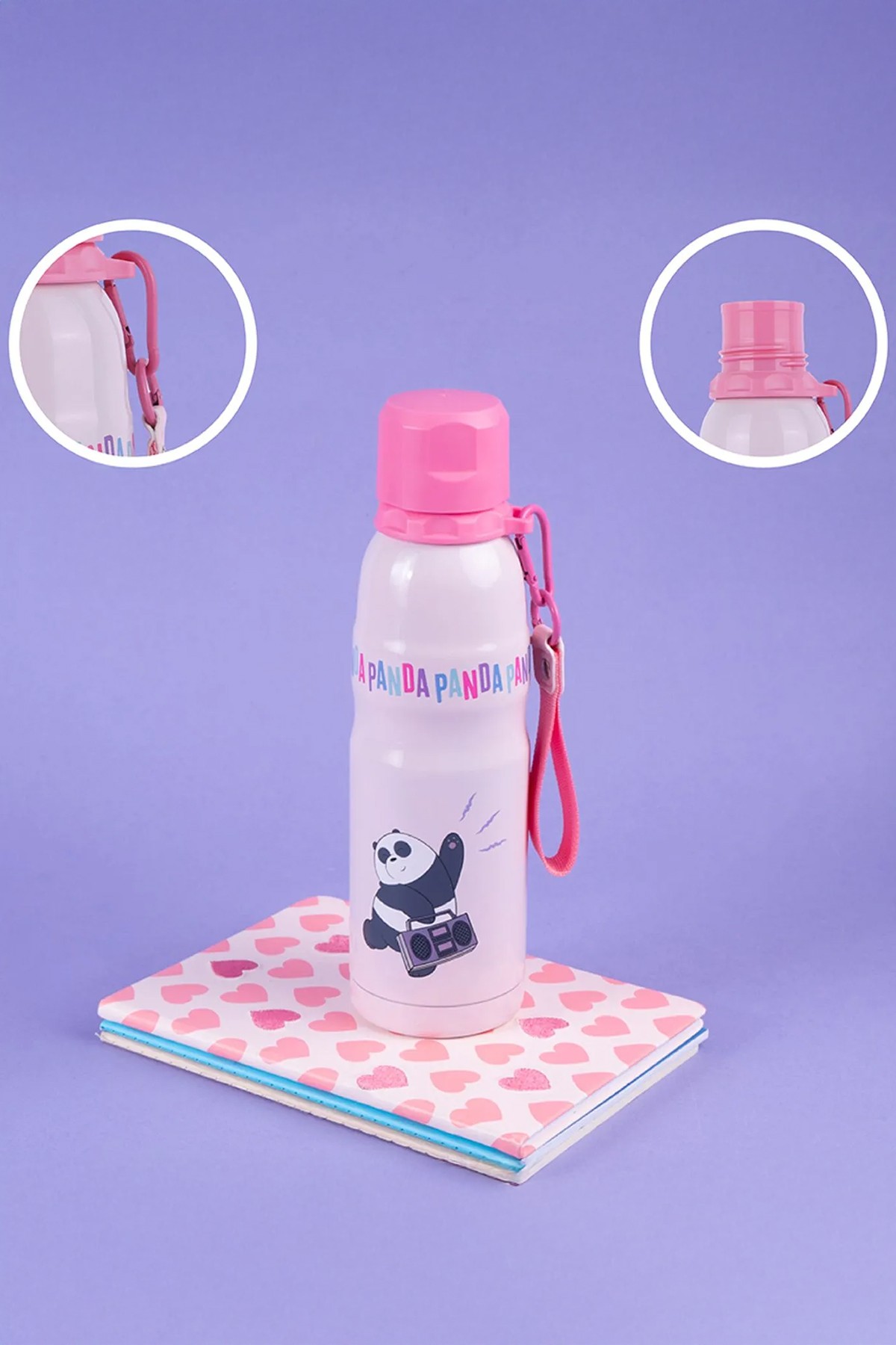 We Bare Bears Lisanslı Tutma İpli  Termos (600ml) - Panda