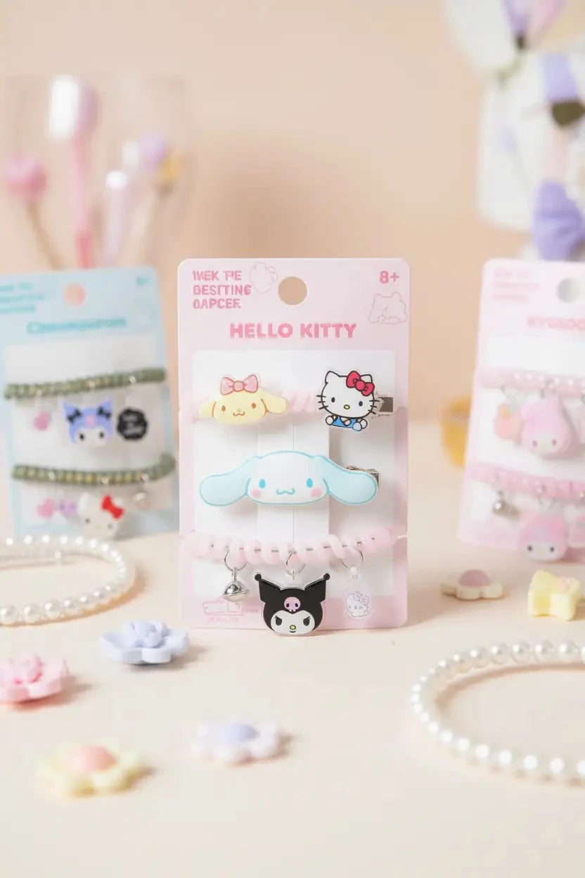 Hello Kitty Lisanslı Spiral Saç Tokası – İz Bırakmayan & Kolye Detaylı
