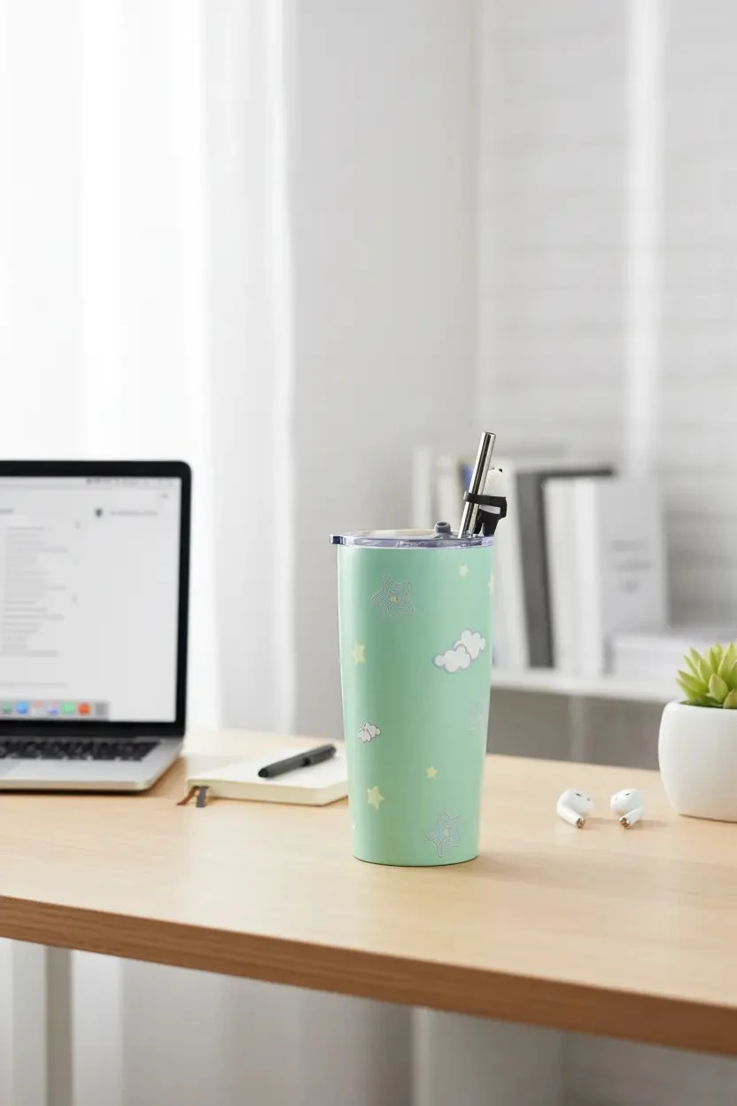 We Bare Bears Lisanslı Boz Ayı Pipetli Termos – Paslanmaz Çelik Sızdırmaz Matara 530 ML