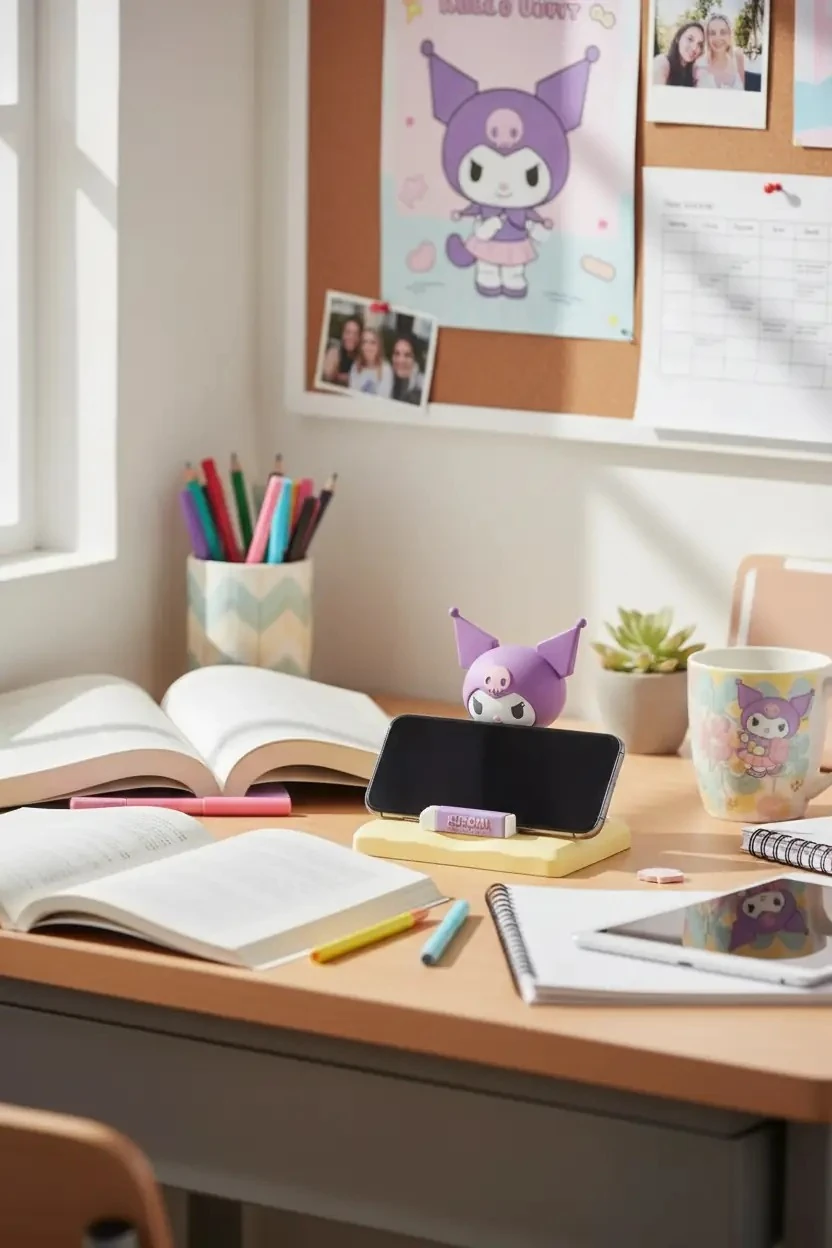 Sanrio Lisanslı Okul Serisi Masa Üstü Telefon Tutucu (Kuromi)