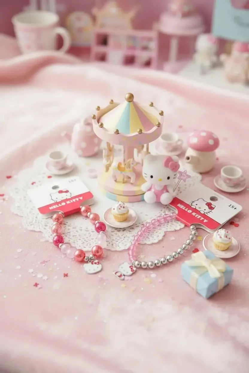 Sanrio Lisanslı Hello Kitty Boncuklu Saç Tokası