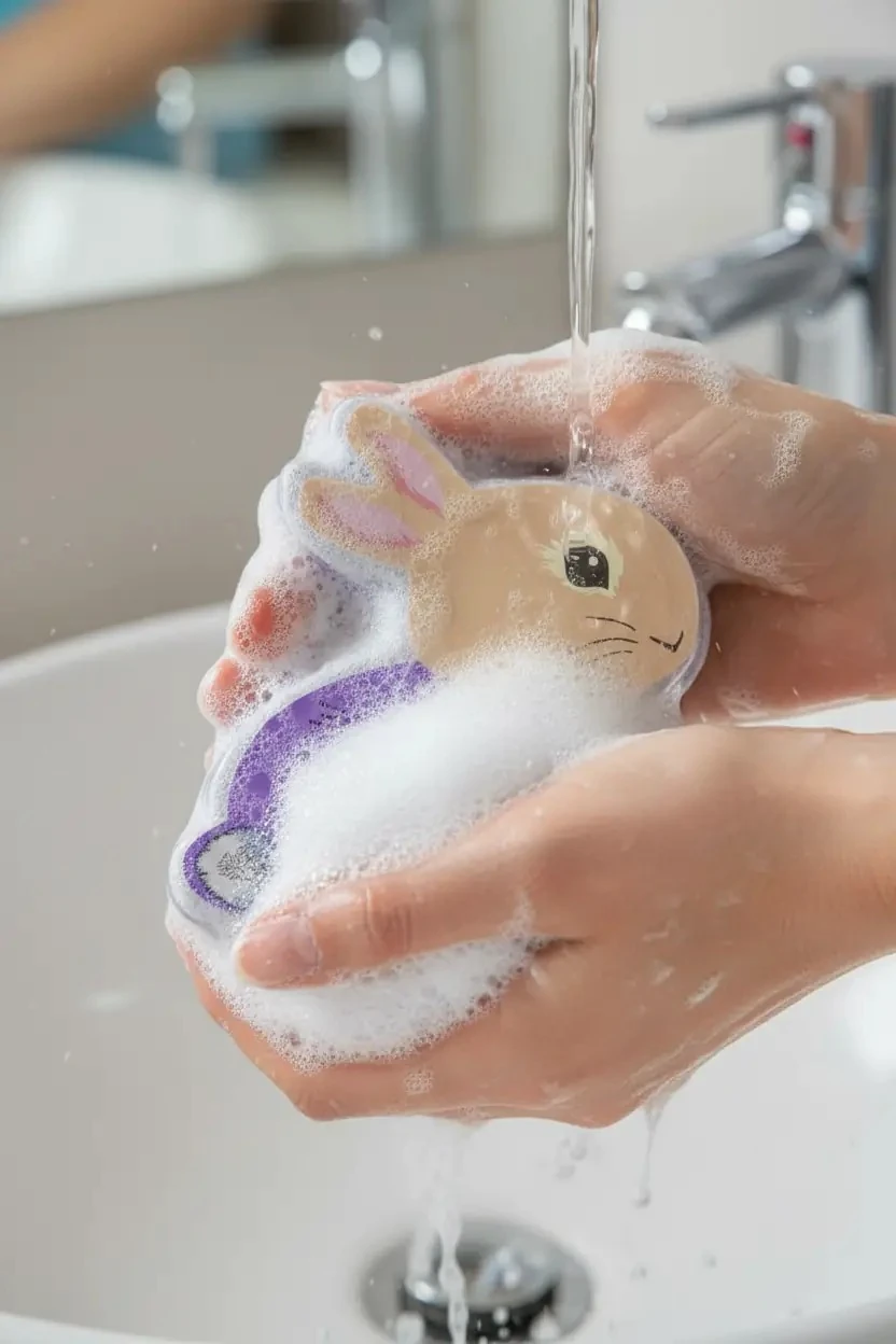 Tavşan Figürlü Süngerli Sabun – 2’si 1 Arada Yumuşak Dokulu Eğlenceli Banyo Süngeri