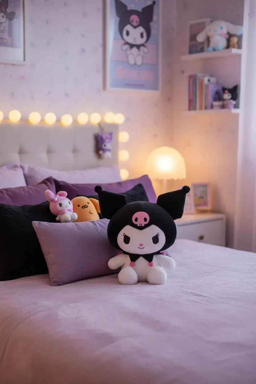 Sanrio Lisanslı Oturan Peluş Oyuncak (40 cm)-Kuromi