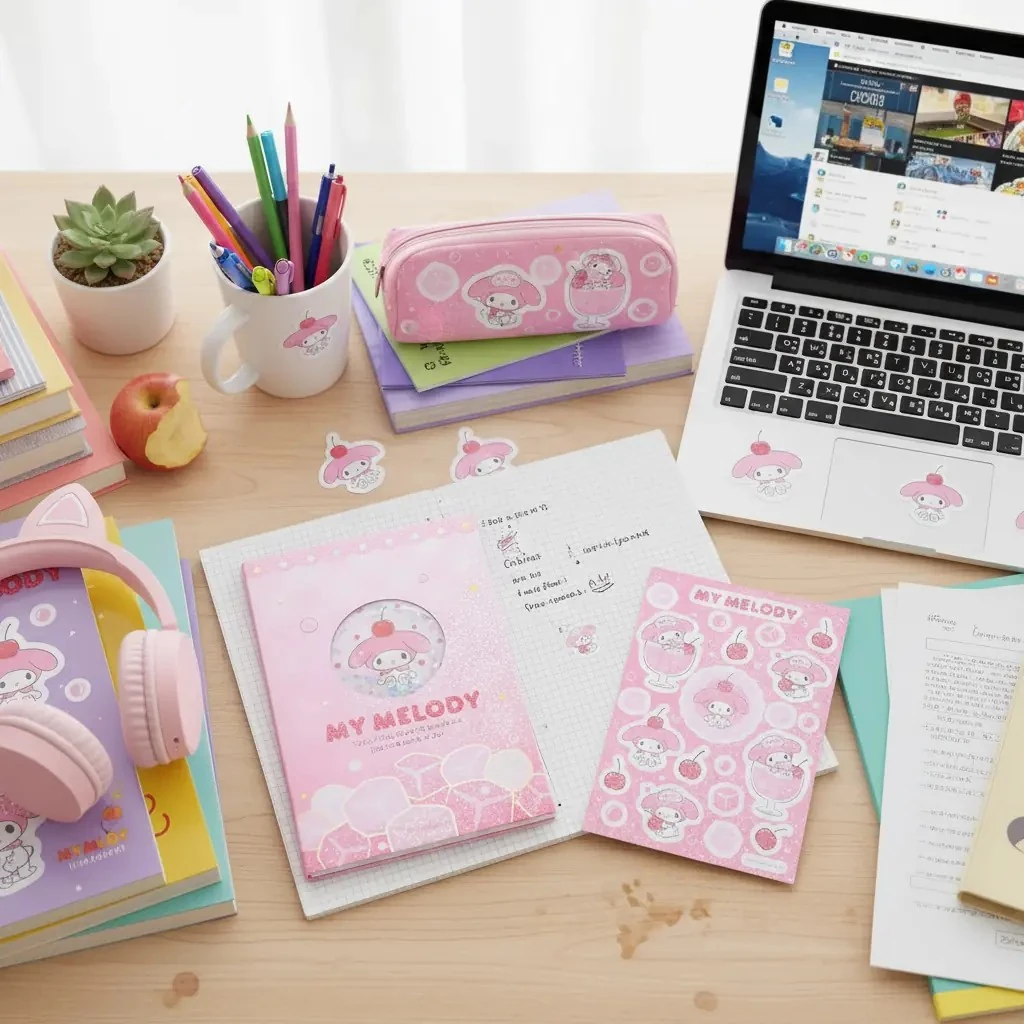 Sanrio Lisanslı Renkli Yaz Serisi Sert Kapak 80Yp. Kareli Sallantılı Not Defteri ve Sticker - My Melody