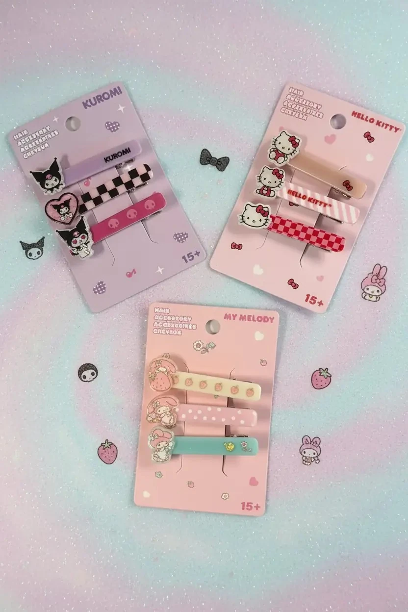 Hello Kitty Lisanslı Saç Tokası (3 Adet) – Renkli Desenli & Güçlü Tutuş