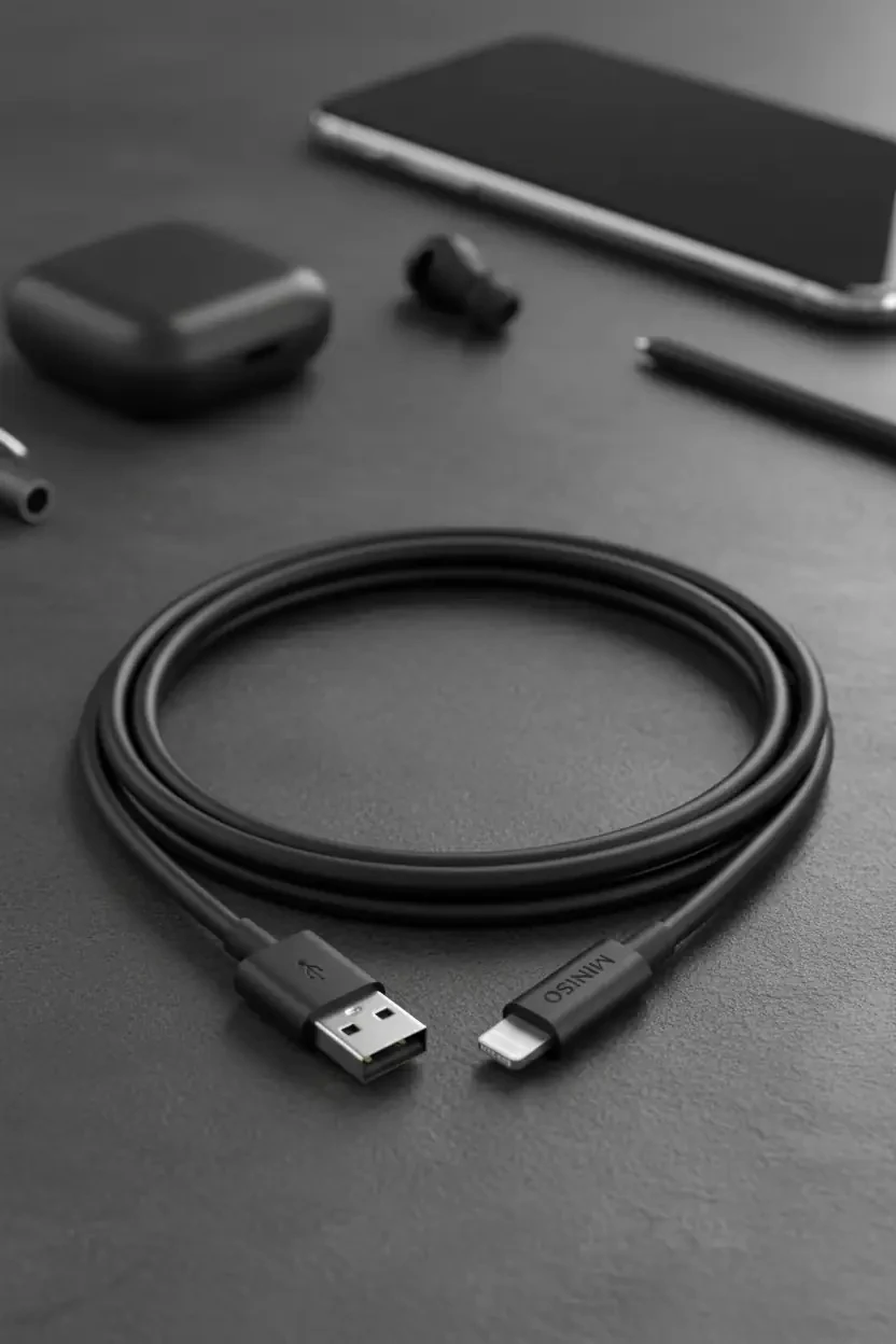 Miniso Lisanslı iPhone Hızlı Şarj ve Veri Kablosu – 3A Yüksek Performanslı Dayanıklı TPE Siyah 2M
