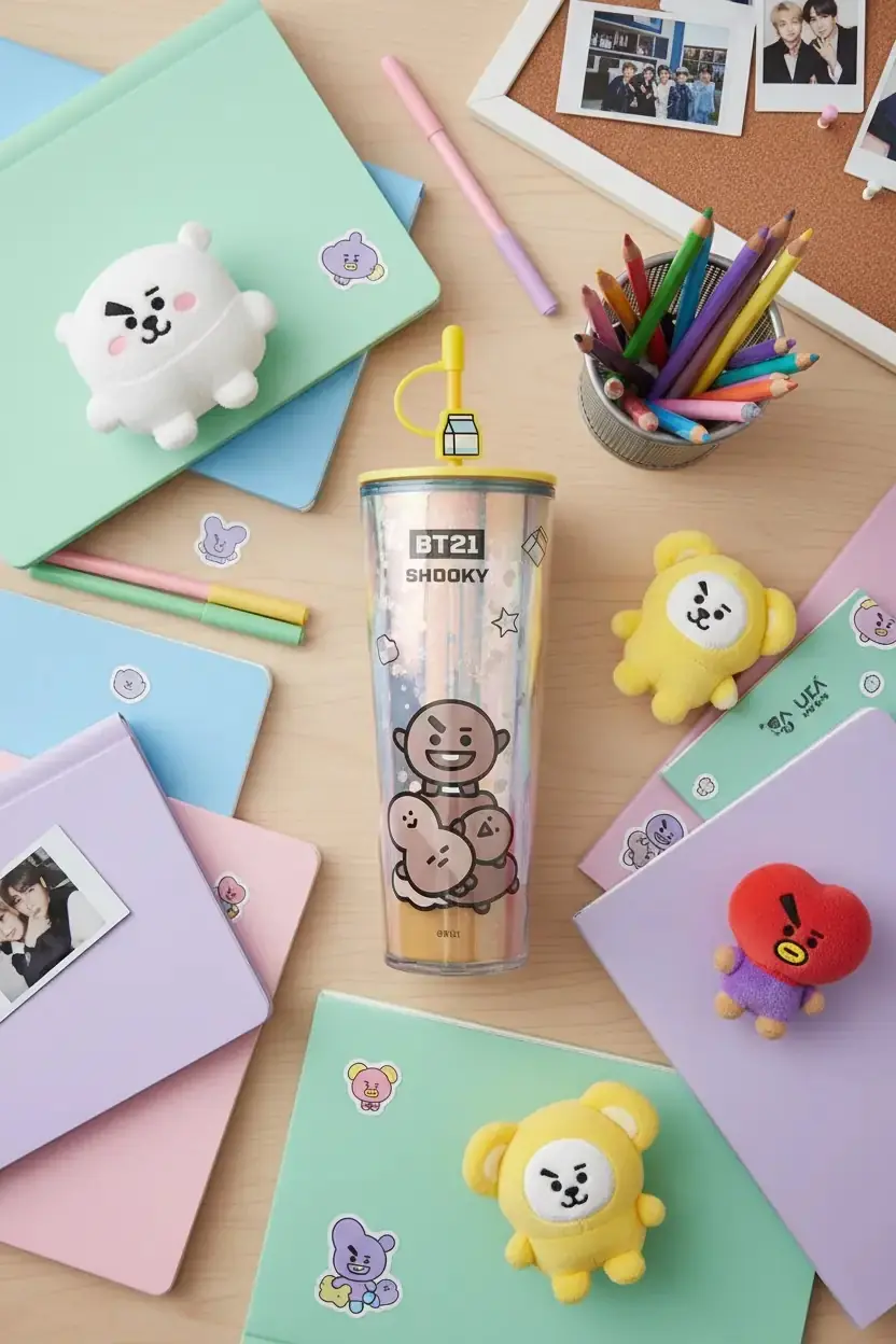 BT21 Shooky グッズ セット BT21 Shooky Çift Cidarlı Pipetli Şişe 800 ml | Miniso TR