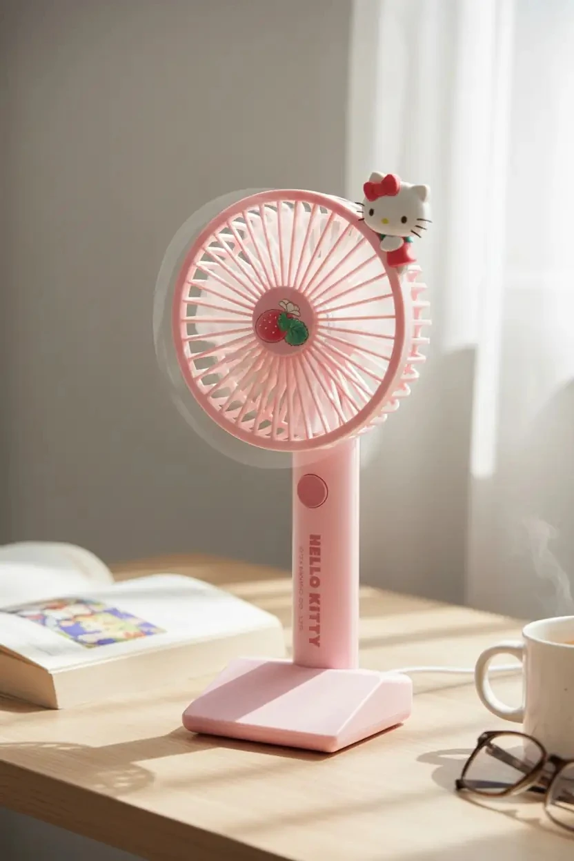 Sanrio Lisanslı Hello Kitty Mini El Vantilatörü – Taşınabilir Şarjlı Serinletici 21,5 Cm