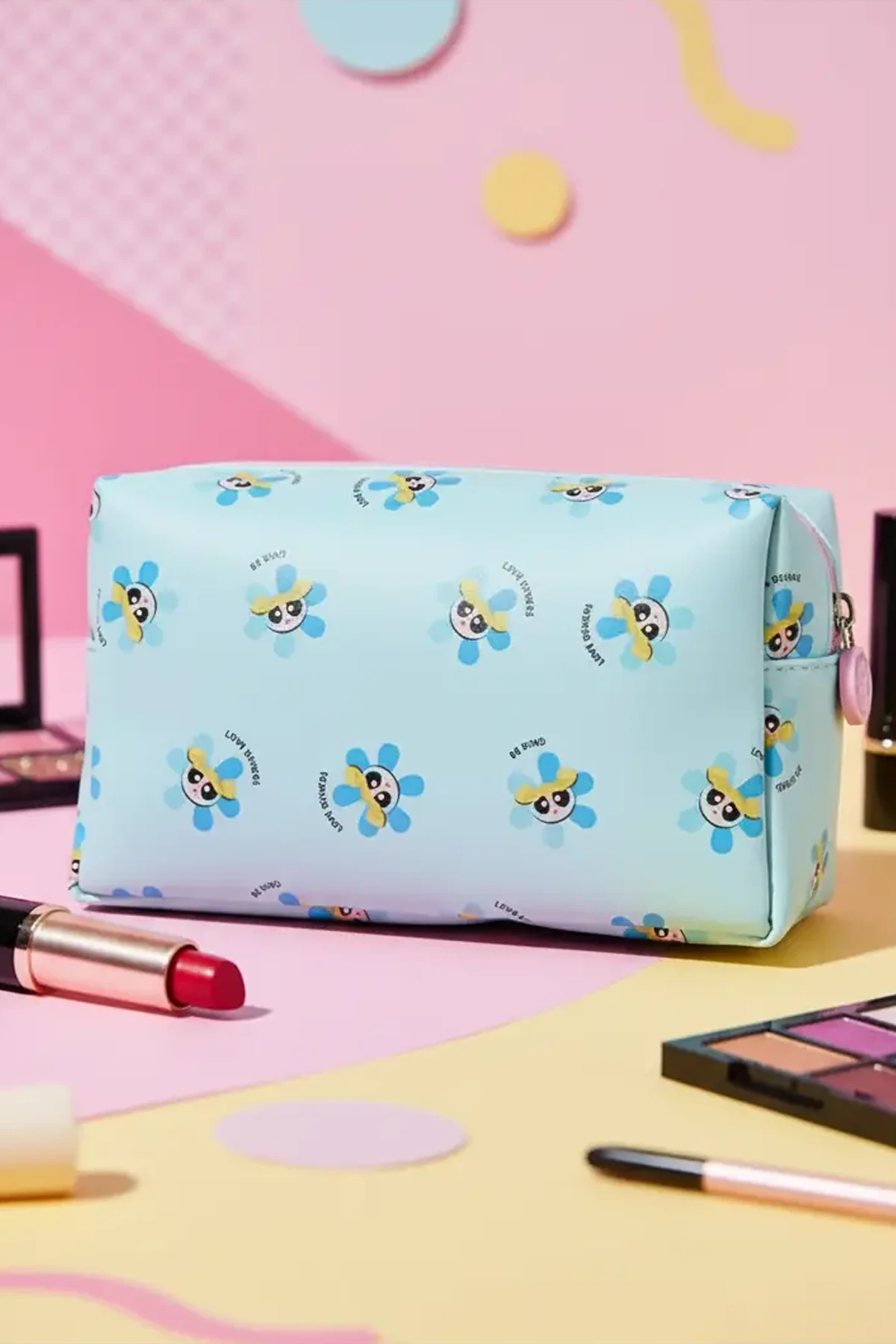 Powerpuff Girls Lisanslı Desenli Kozmetik Çantası – Yumuşak Dolgulu 20 Cm