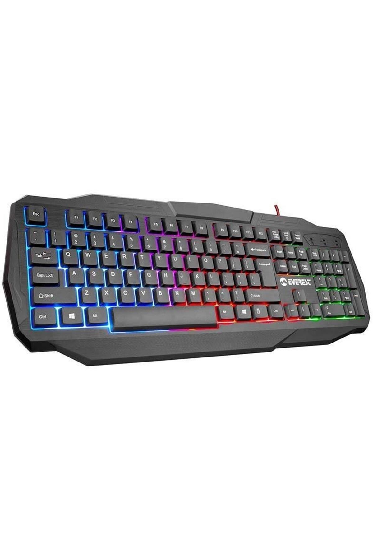Siyah Everest Kmx-86 Olivine Usb Gökkuşağı Zemin Aydınlatmalı Q Klavye Ve Mouse Set