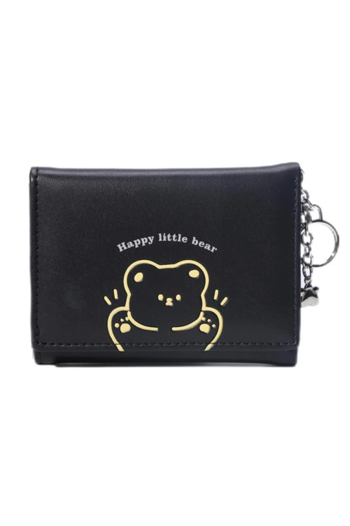 Küçük Ayı Serisi Üç Bölmeli Kadın Cüzdanı (Siyah)