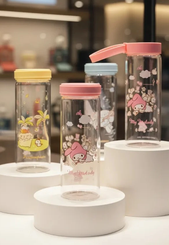 Sanrio Lisanslı Borosilikat Cam Şişe (340Ml) -   My Melody - Cinnamoroll - Pompompurin